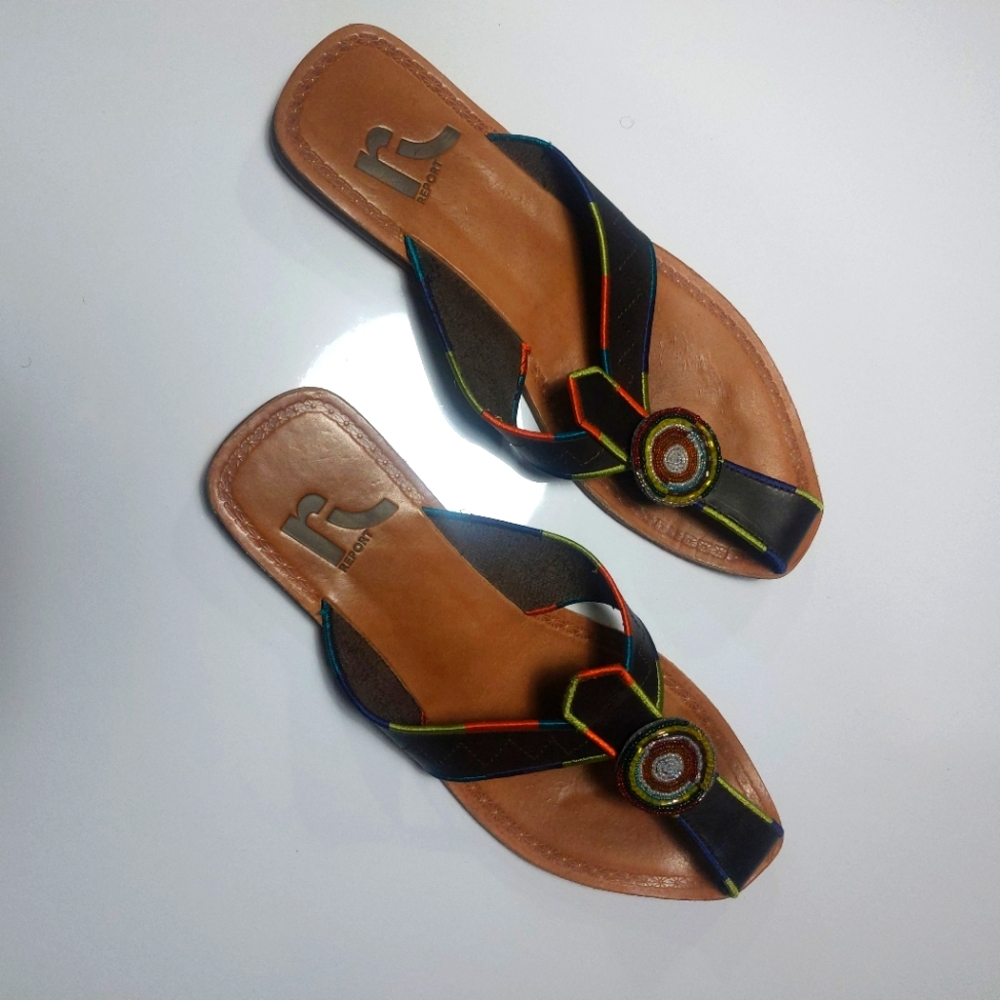 Colorful Beaded Women's Genuine Leather Sandals